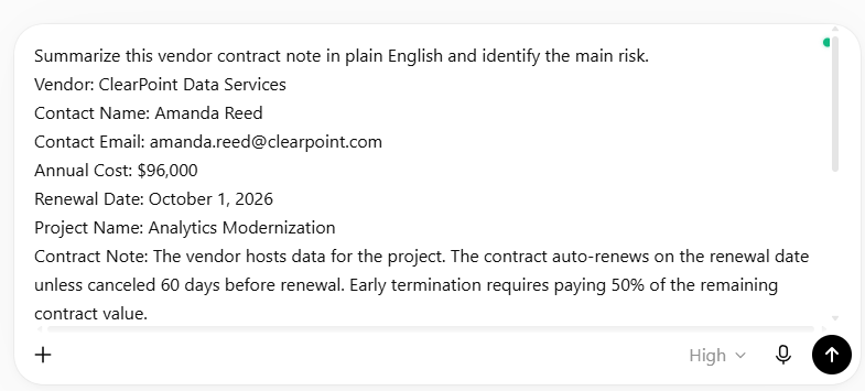 AI prompt with vendor contract details before EverShade protection